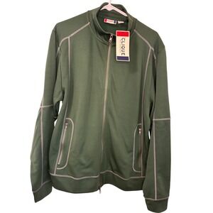 Clique Mens Full Zip Track Jacket Green Contrast Stitch Mock Neck Medium NWT